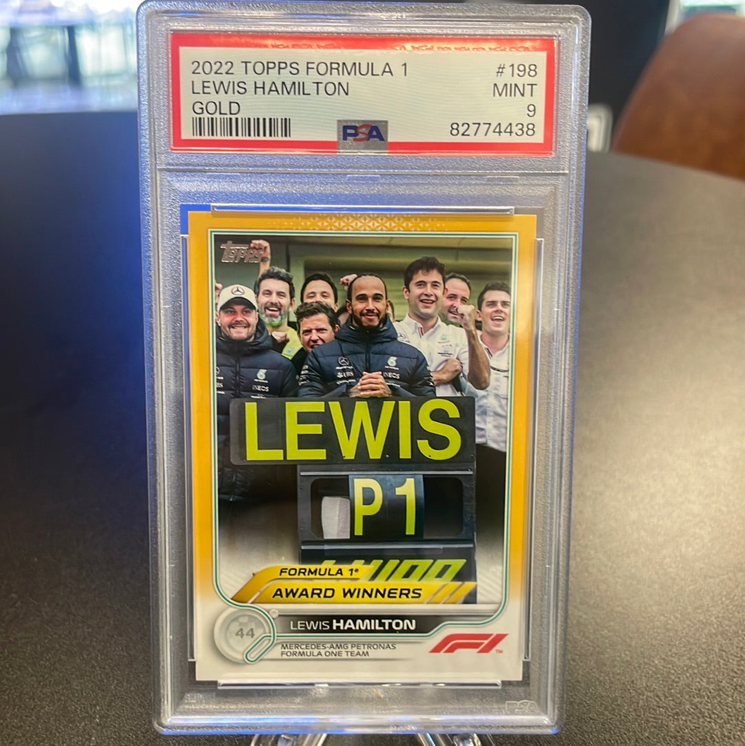 Lewis Hamilton 2022 Topps Formula 1 Gold, 19/50, PSA 9 Mint