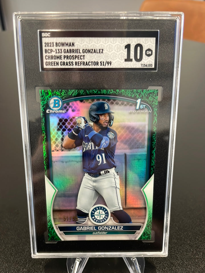 Gabriel Gonzalez 2023 Bowman Chrome Green Grass Refractor, 51/99, SGC 10 Gem Mint