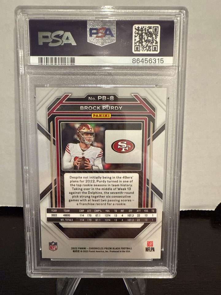 Brock Purdy 2022 Panini Chronicles Prizm Black Rookie, PSA 9 Mint