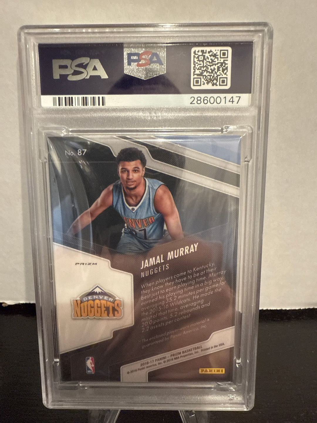 Jamal Murray 2016 Panini Prizm Rookie Jersey Silver, PSA 10 Gem Mint