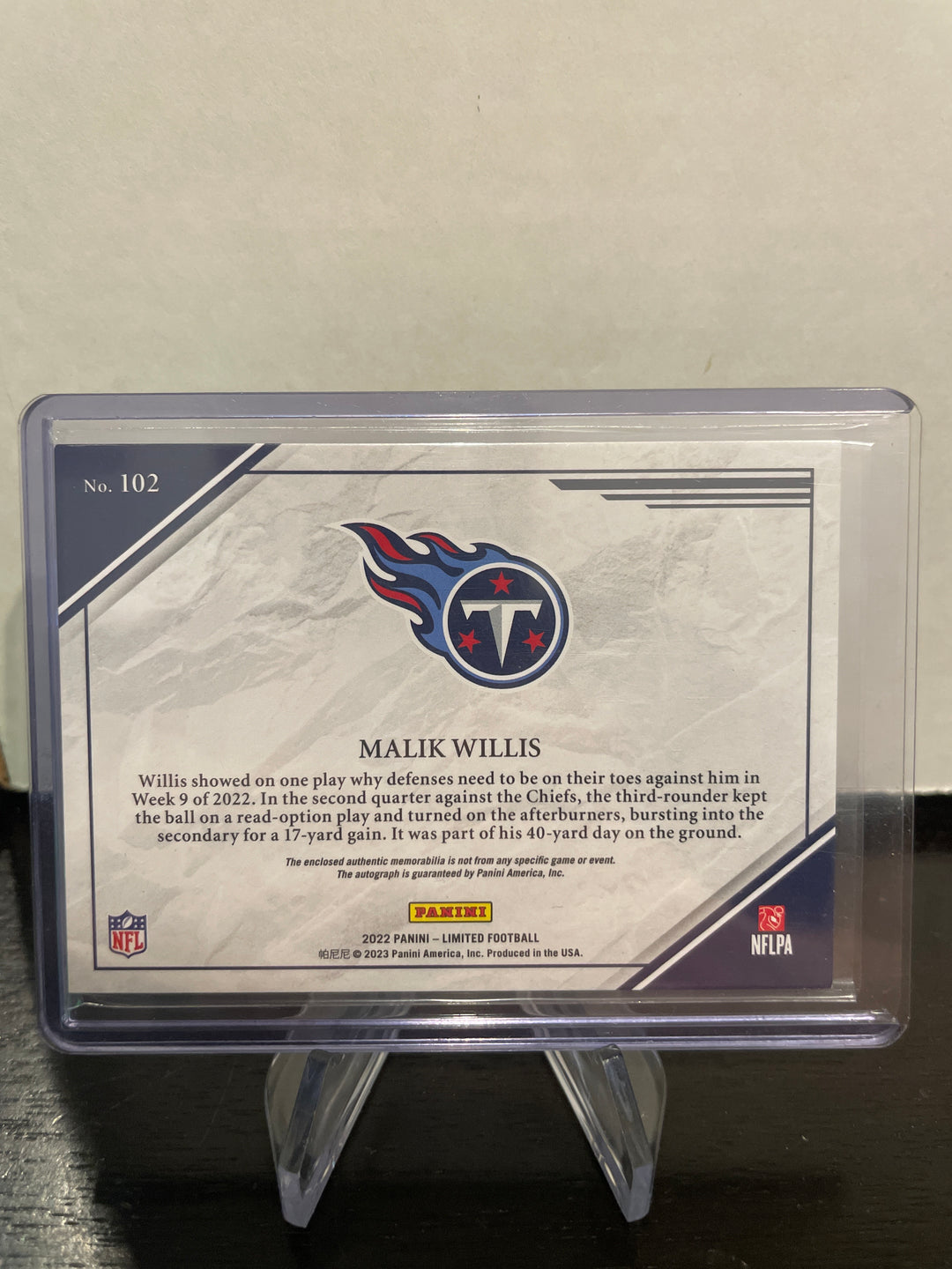 Malik Willis 2022 Panini Limited Rookie Patch Auto, 73/75