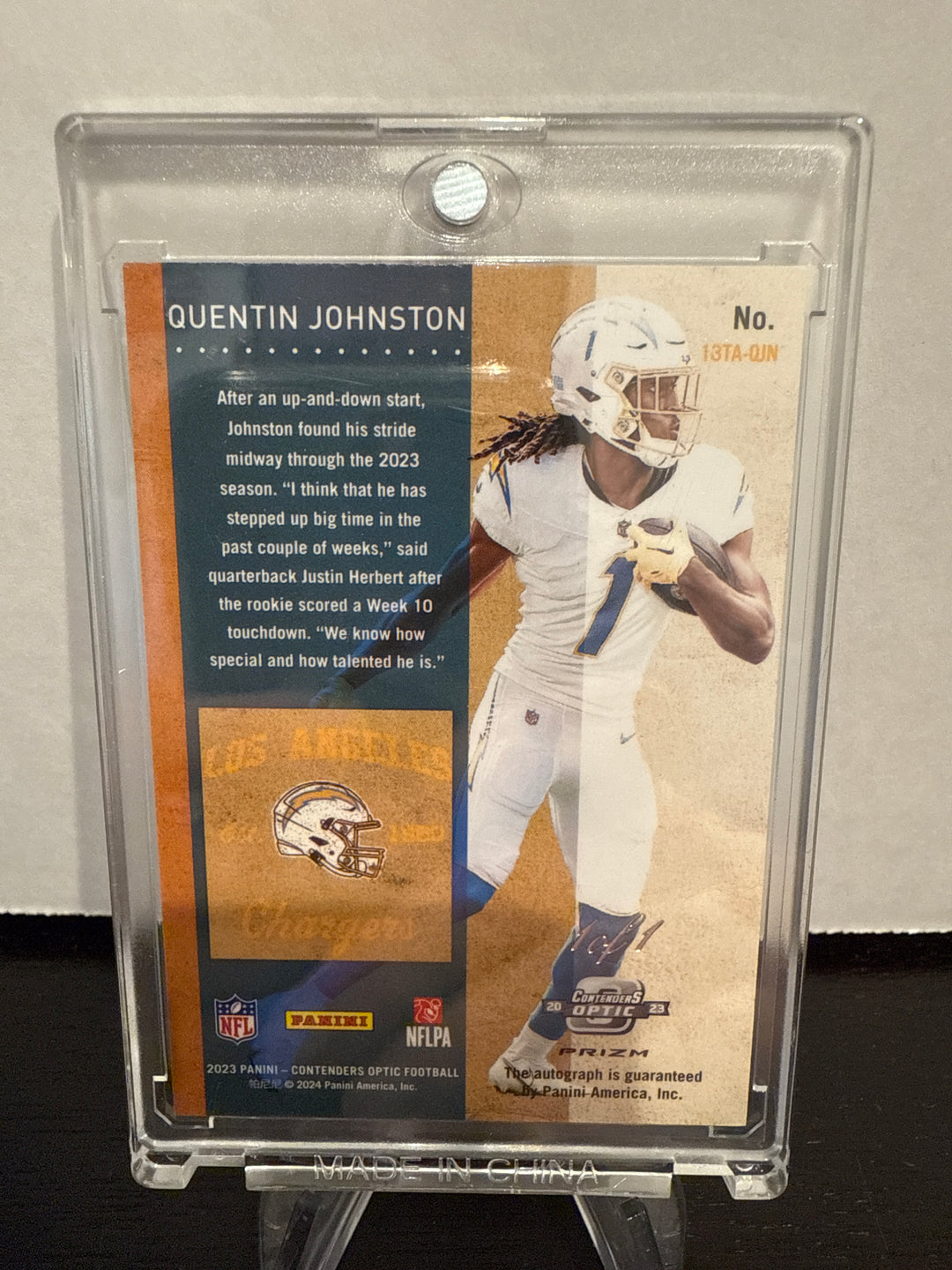 Quentin Johnston 2023 Panini Contenders Optic Rookie Ticket Gold Vinyl 1/1 Superfractor Auto