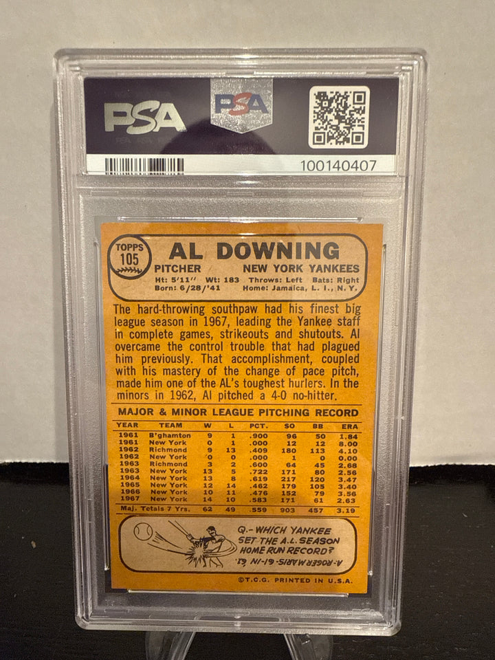 Al Downing 1968 Topps, PSA 5