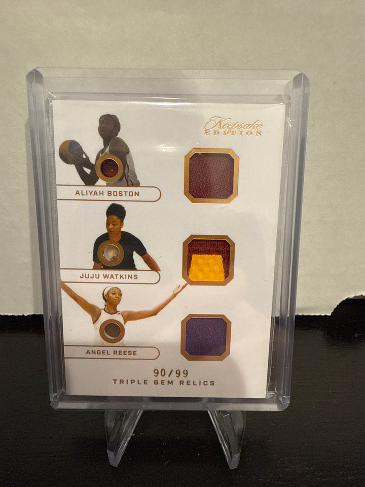 Aliyah Boston/Juju Watkins/Angel Reese 2024 Keepsake Edition Triple Gem Relic, 90/99