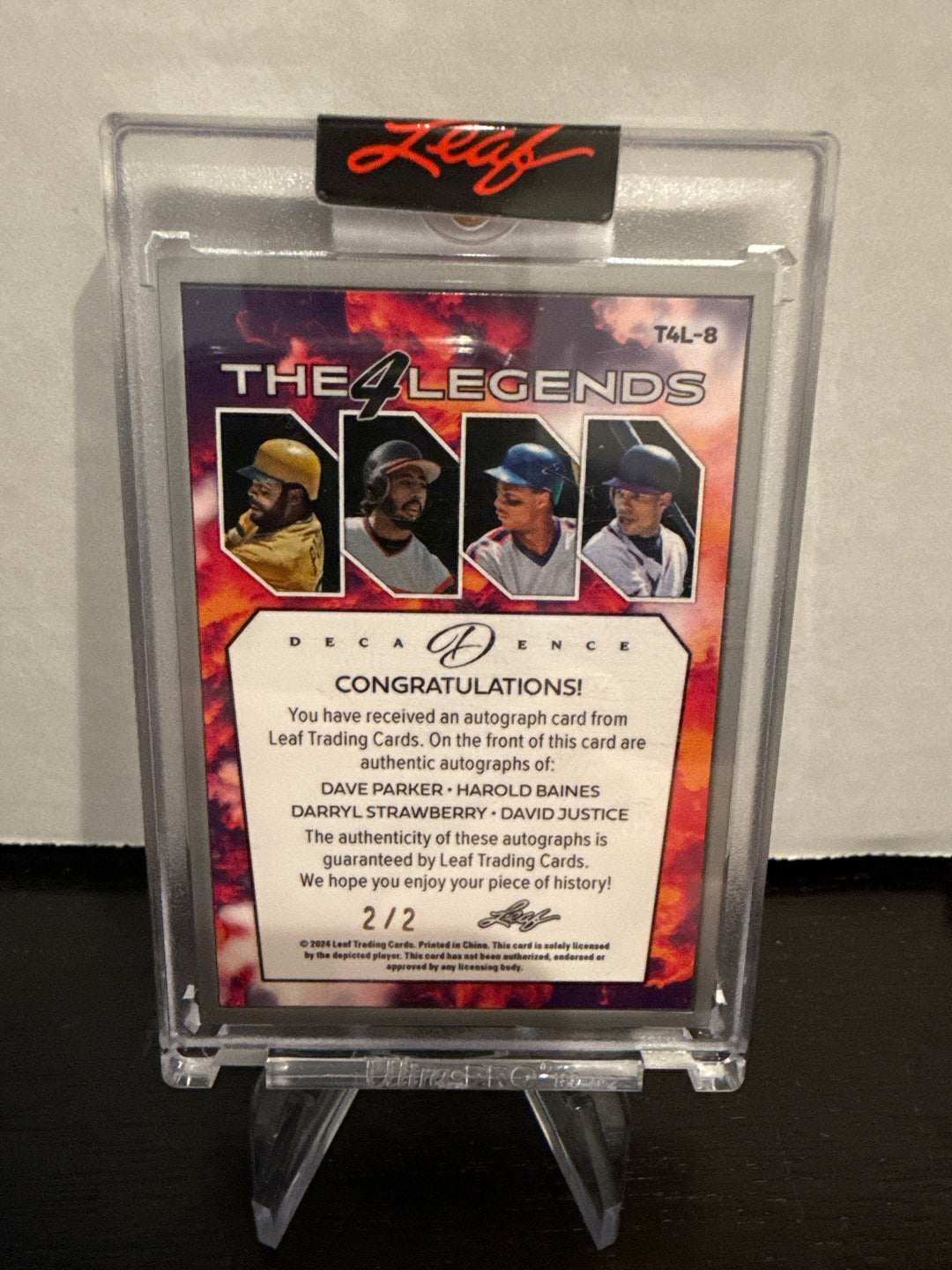 2024 Leaf Decadence, The 4 Legends, Dave Parker/Harold Baines/Darryl Strawberry/David Justice Quad Auto, 2/2