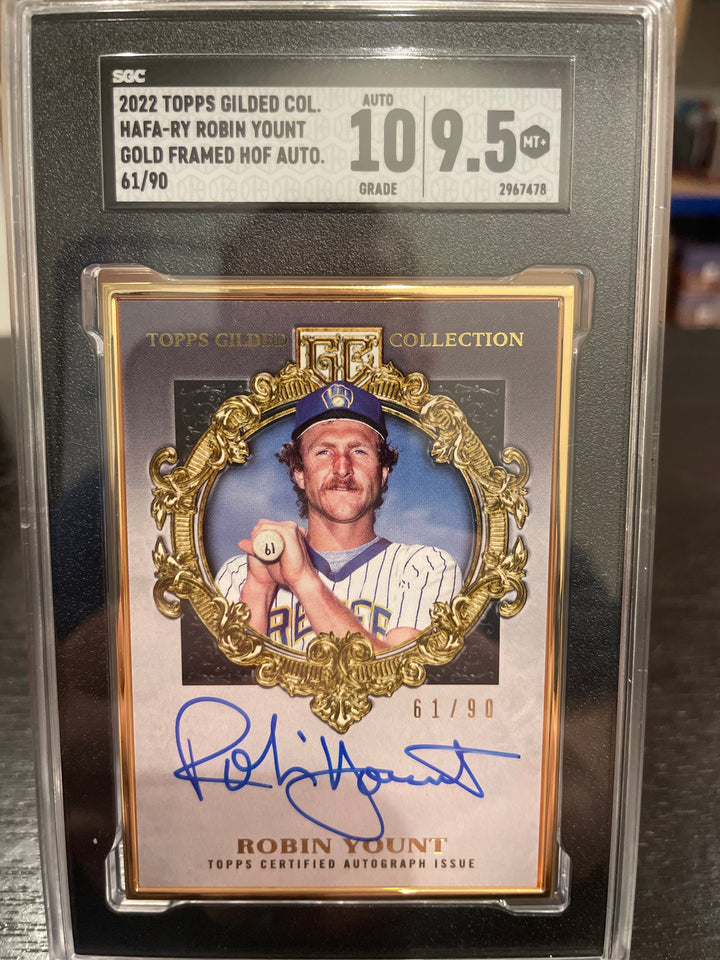 Robin Yount 2022 Topps Gilded Collection Gold Frame Hall of Fame Autographs, 61/90, SGC 9.5 Gem Mint