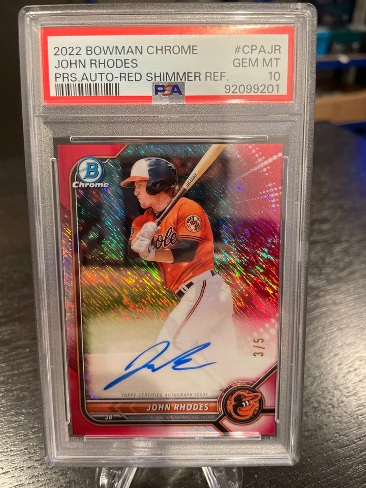 John Rhodes 2022 Bowman Chrome Red Shimmer Refractor Autograph, 3/5, PSA 10 Gem Mint