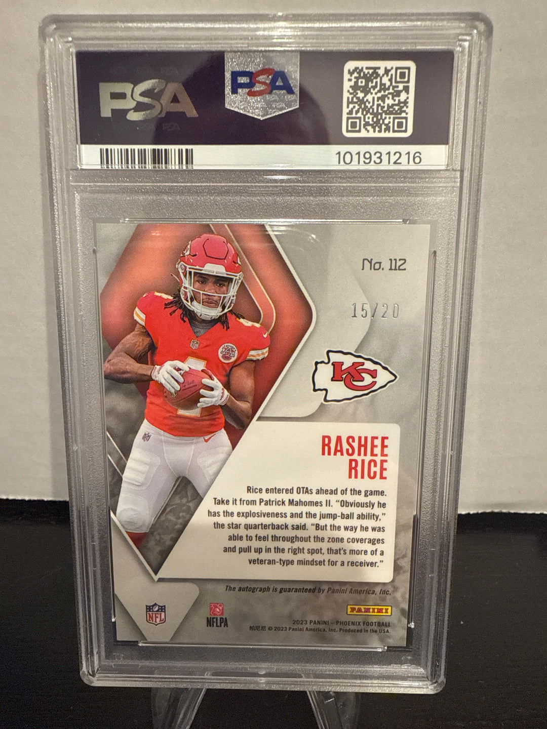 Rashee Rice 2023 Panini Phoenix Rookie Auto Orange, 15/20, PSA 10 Gem Mint