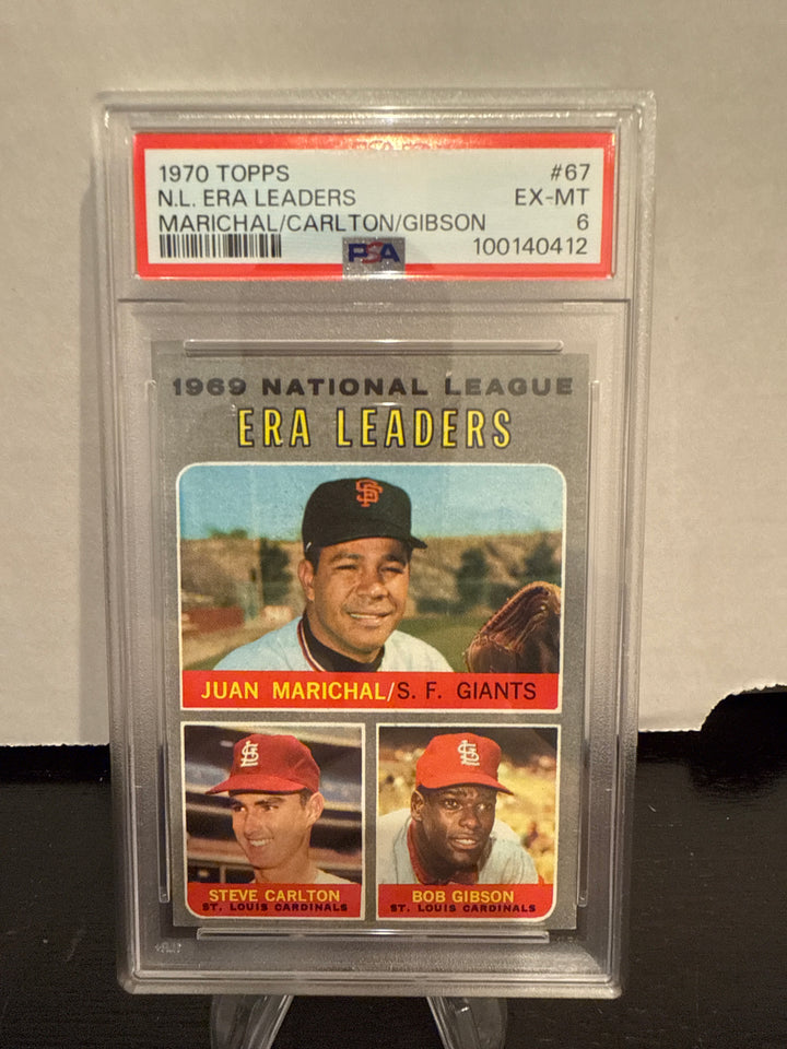 Juan Marichal/Steve Carlton/Bob Gibson 1970 Topps NL ERA Leaders, PSA 6