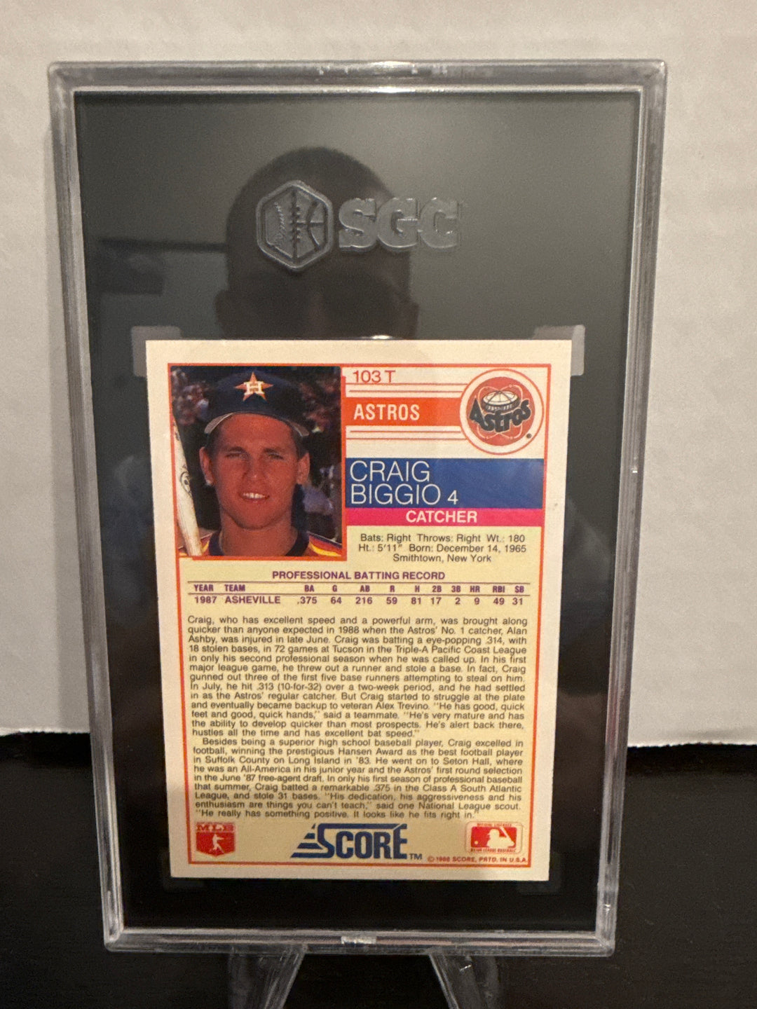 Craig Biggio 1988 Topps Traded Rookie, SGC 9.5