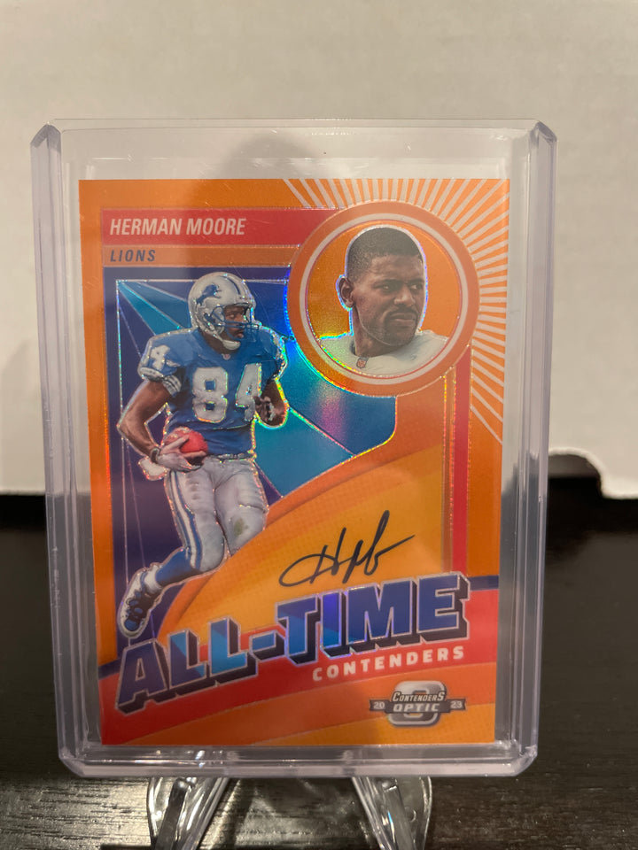 Herman Moore 2023 Panini Optic Contenders All-Time Contenders Orange Auto, 06/25