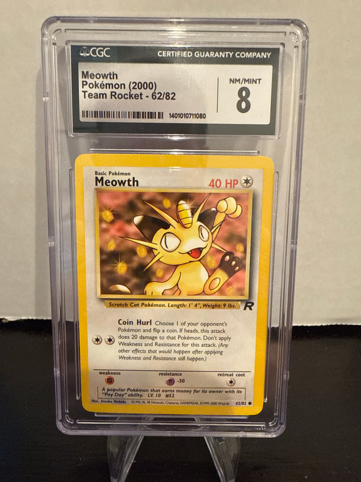 Pokemon TCG 2000 Meowth Team Rocket, 62/82, CGC 8