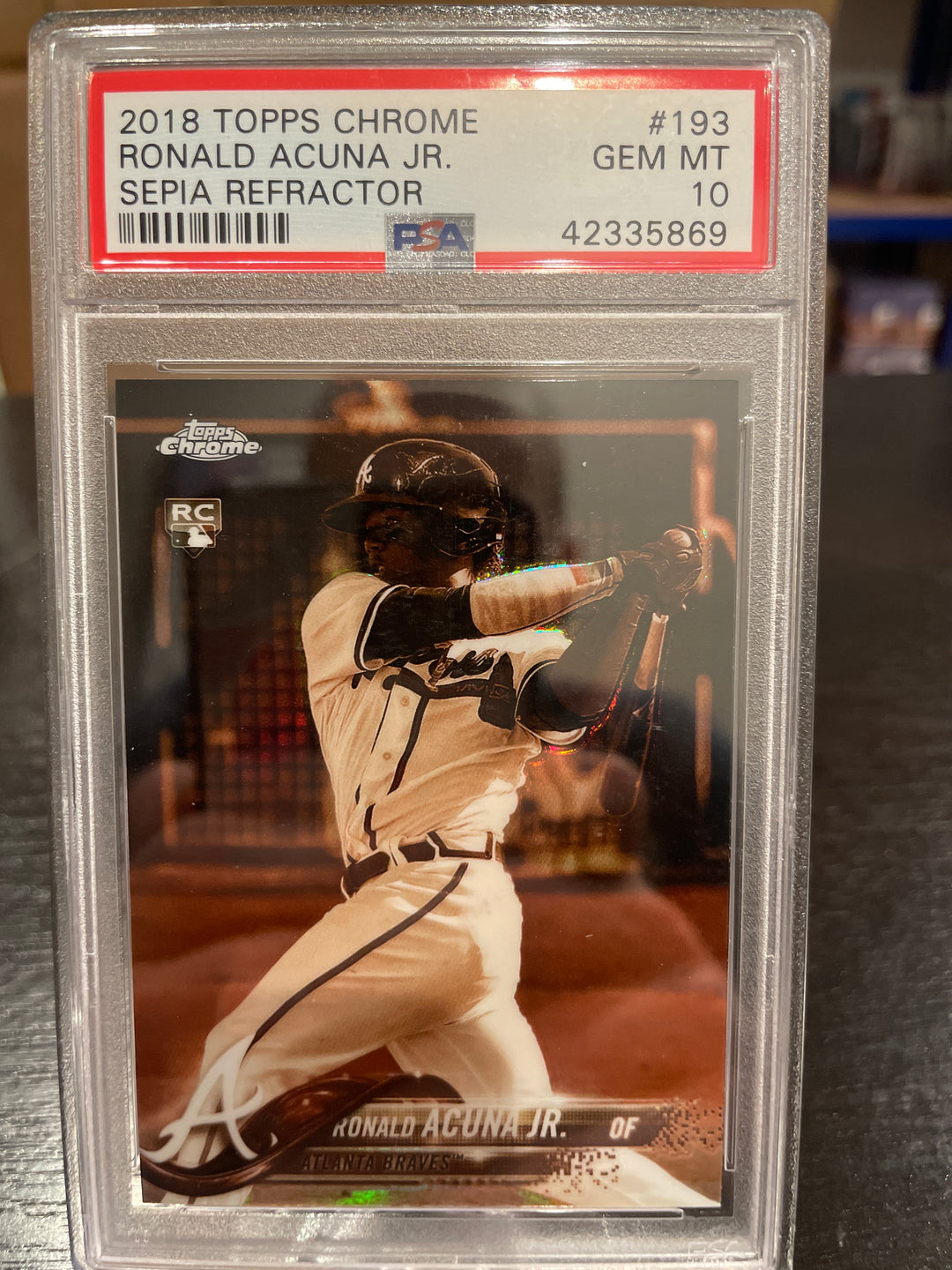 Ronald Acuna 2018 Topps Chrome Sepia Refractor Rookie, PSA 10 Gem Mint