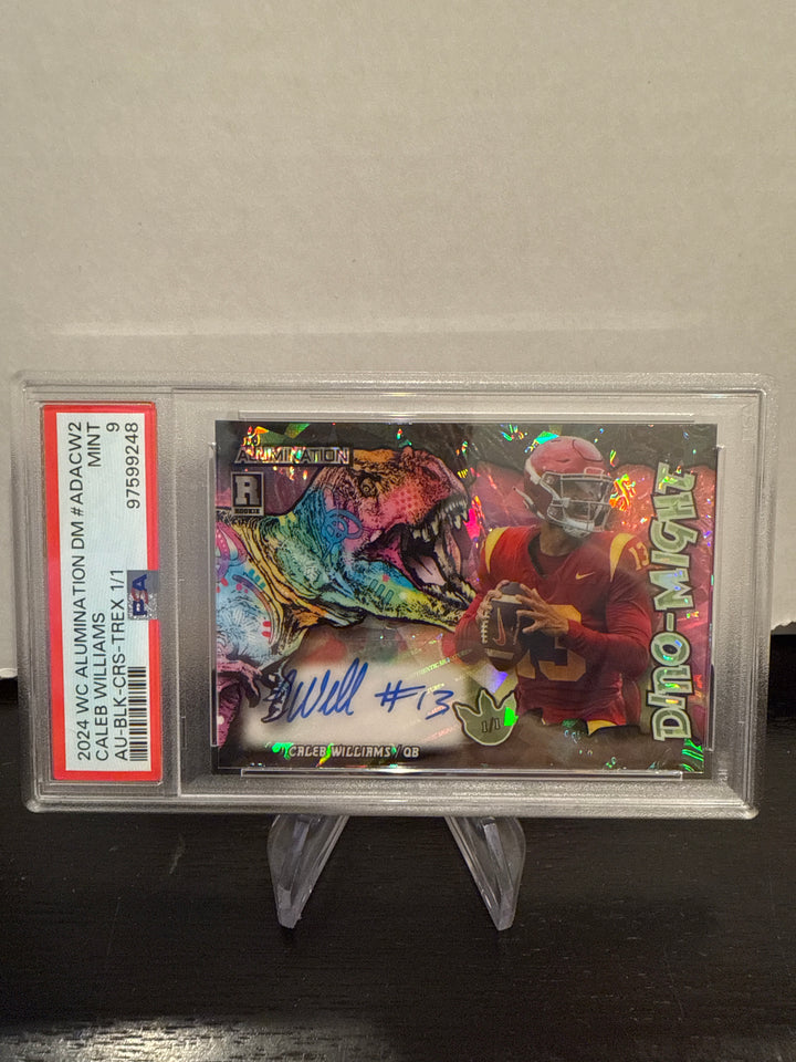 Caleb Williams 2024 Wild Card Alumination Dino-Might Trex, 1/1 Black Crystals Rookie Auto, PSA 9 Mint