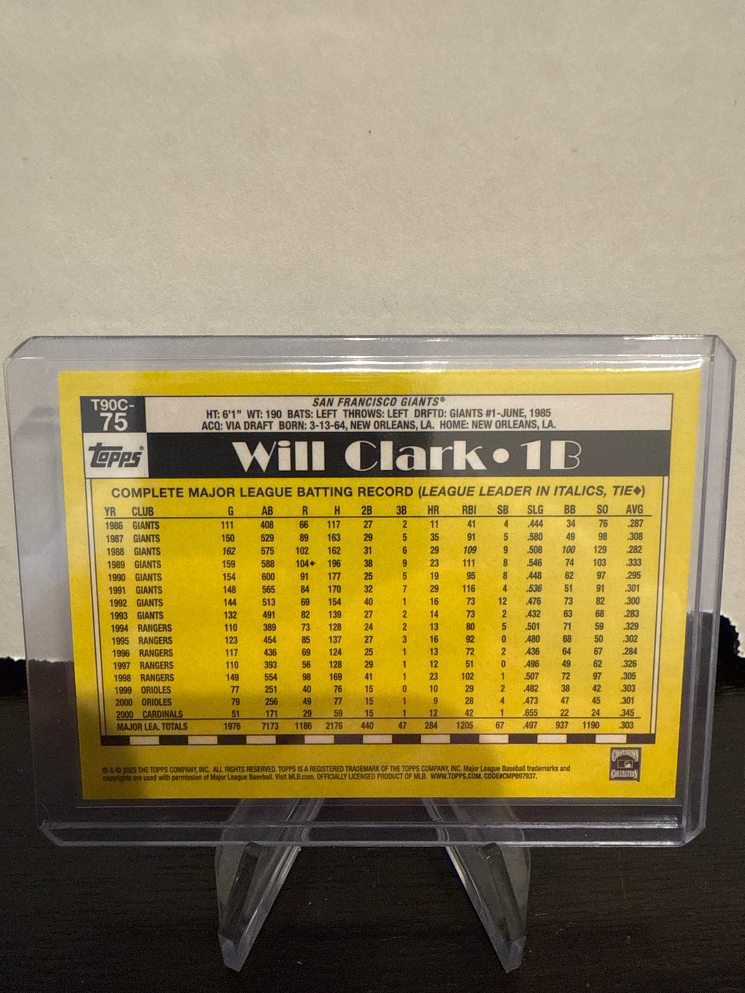 Will Clark 2025 Topps Series One 1990 Chrome, 05/10