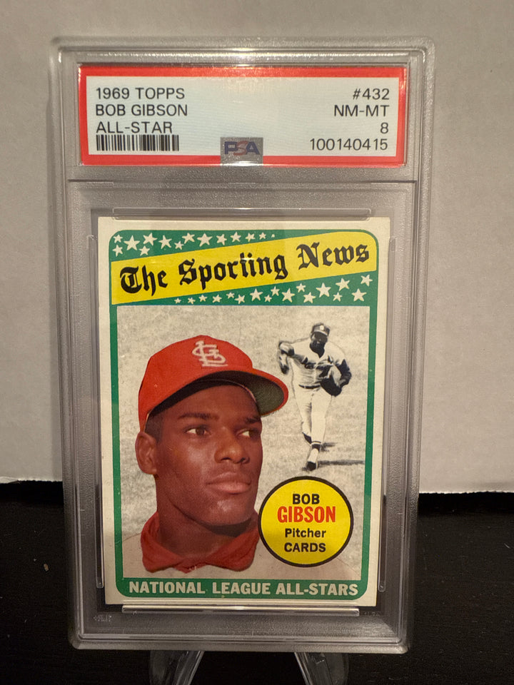 Bob Gibson 1969 Topps, Sporting News All Star, PSA 8