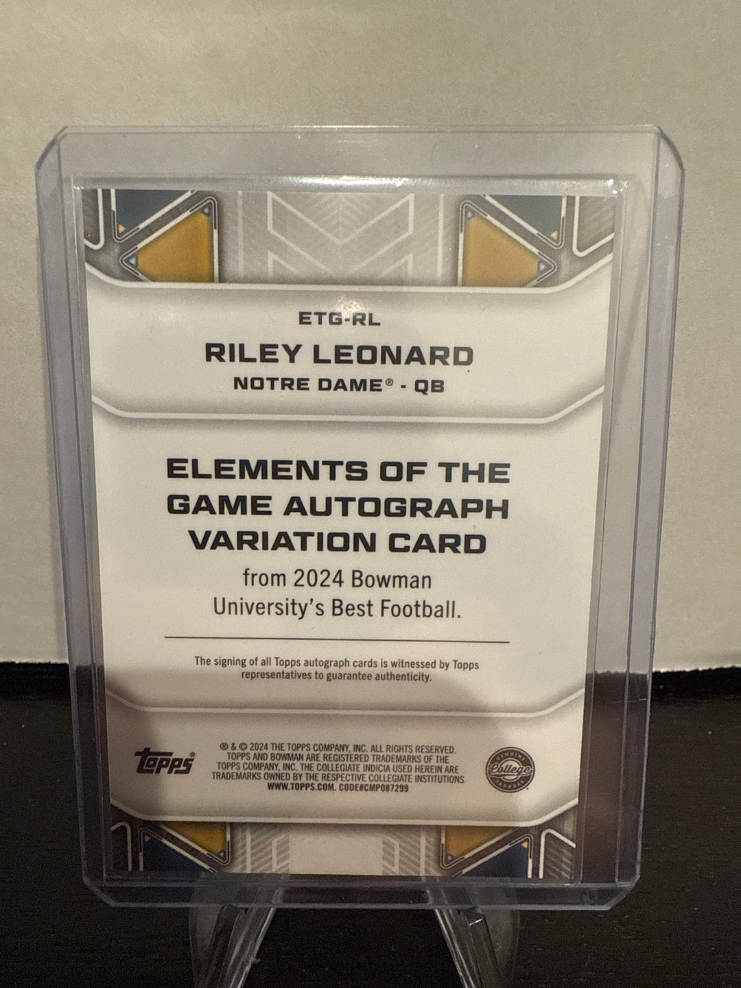 Riley Leonard 2024 Bowman U Best, Elements of the Game Auto, 038/100