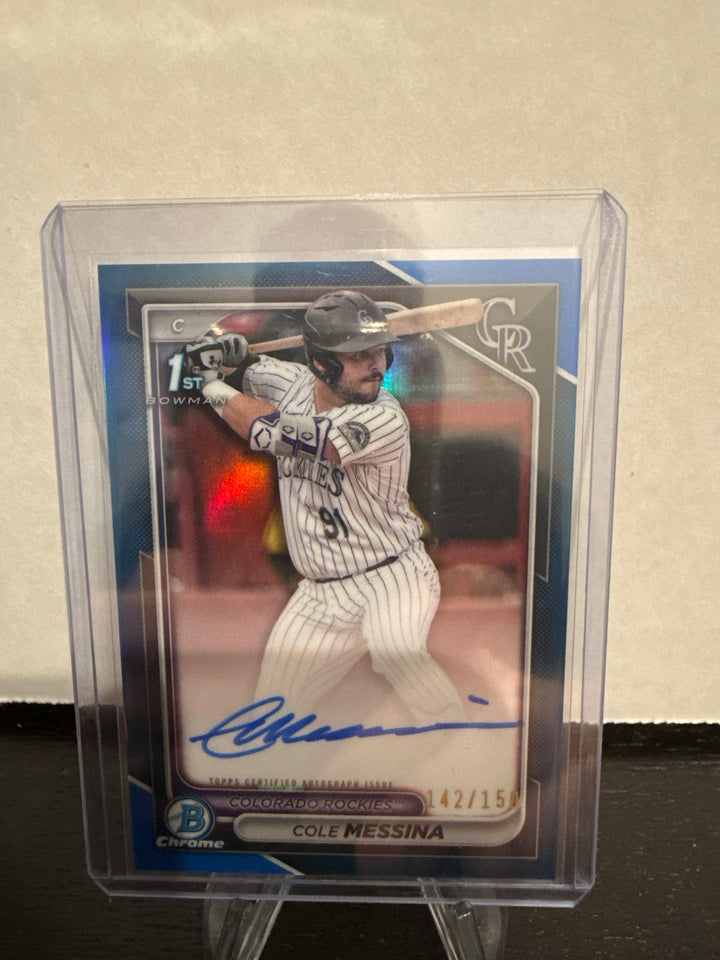 Cole Messina 2024 Bowman Chrome 1st Bowman Auto Blue Refractor, 142/150