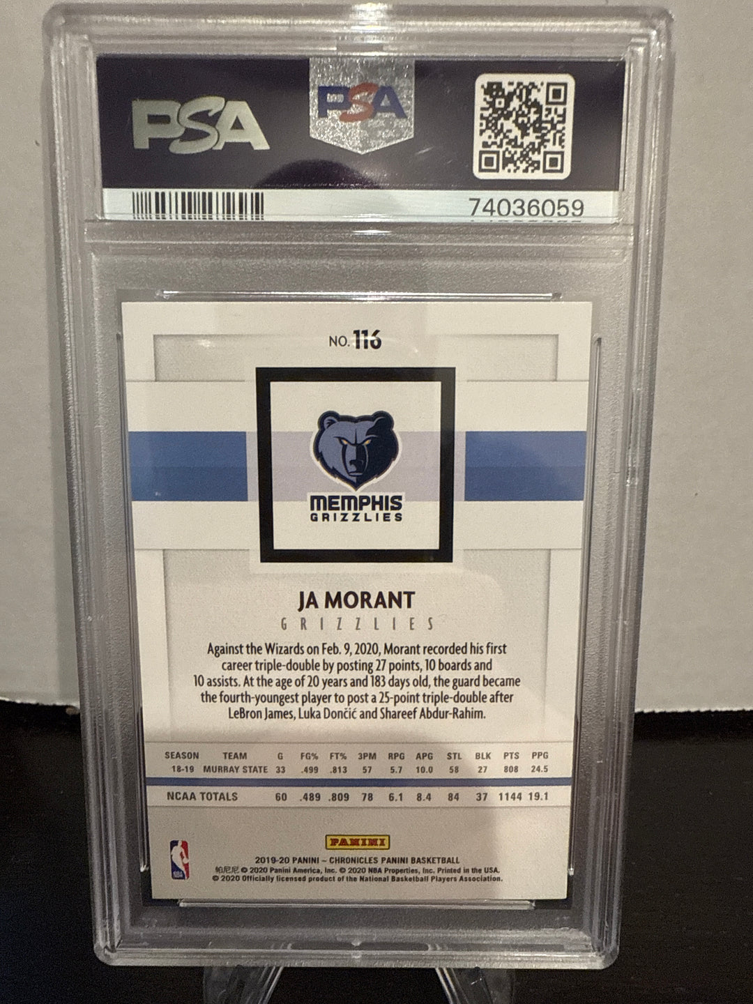 Ja Morant 2019 Panini Chronicles Photogenic Rookie, PSA 10 Gem Mint