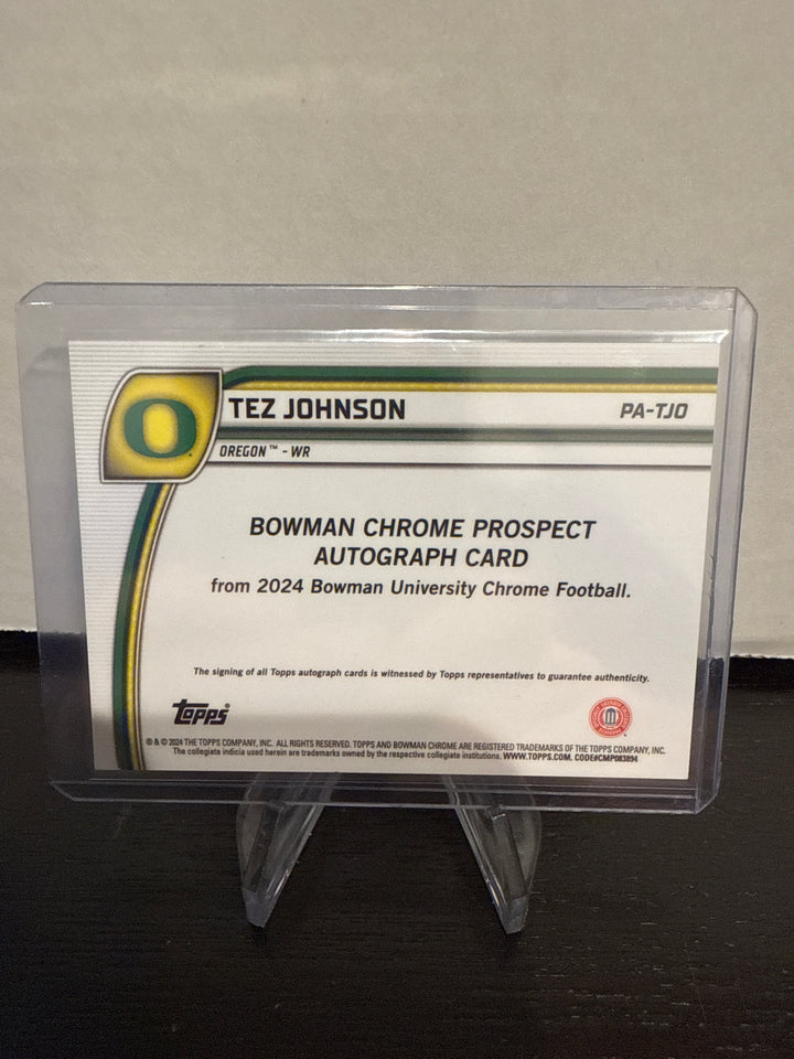 Tez Johnson 2024 Bowman Chrome University, Gold Refractor Auto, 05/50