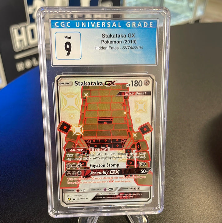 Pokemon TCG 2019 Stakataka GX Hidden Fates Full Art, SV74/SV94, CGC 9 Mint