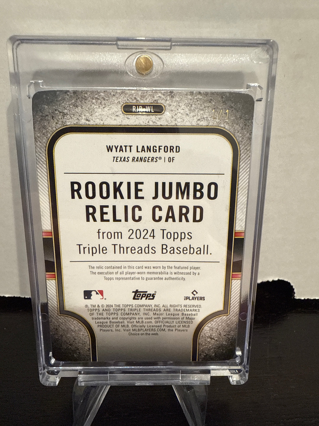 Wyatt Langford 2024 Topps Triple Threads Rookie Jumbo Relic 1/1 Printing Plate