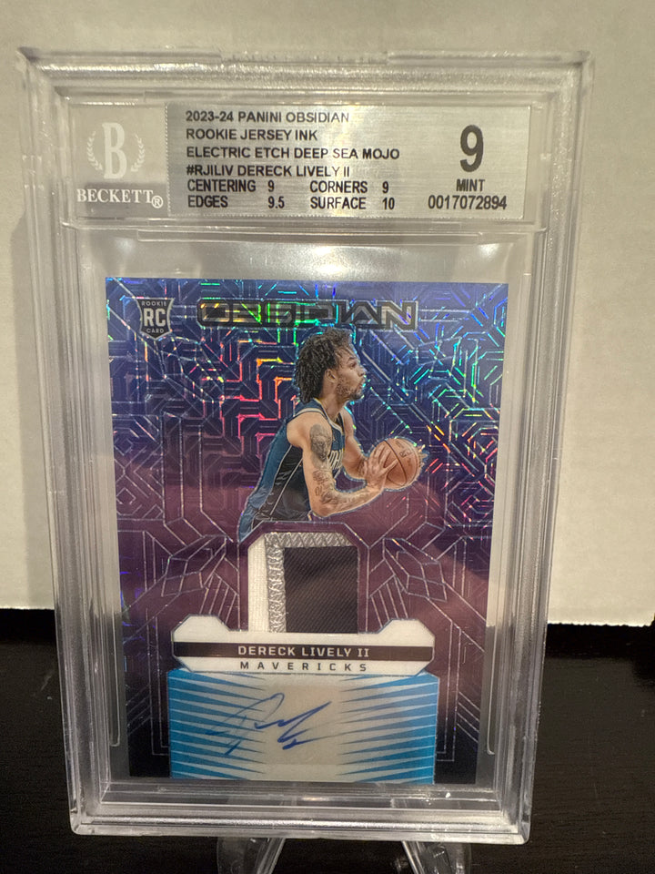 Dereck Lively 2023 Panini Obsidian Electric Etch Deep Sea Mojo Rookie Patch Auto, 2/5, BGS 9 Mint