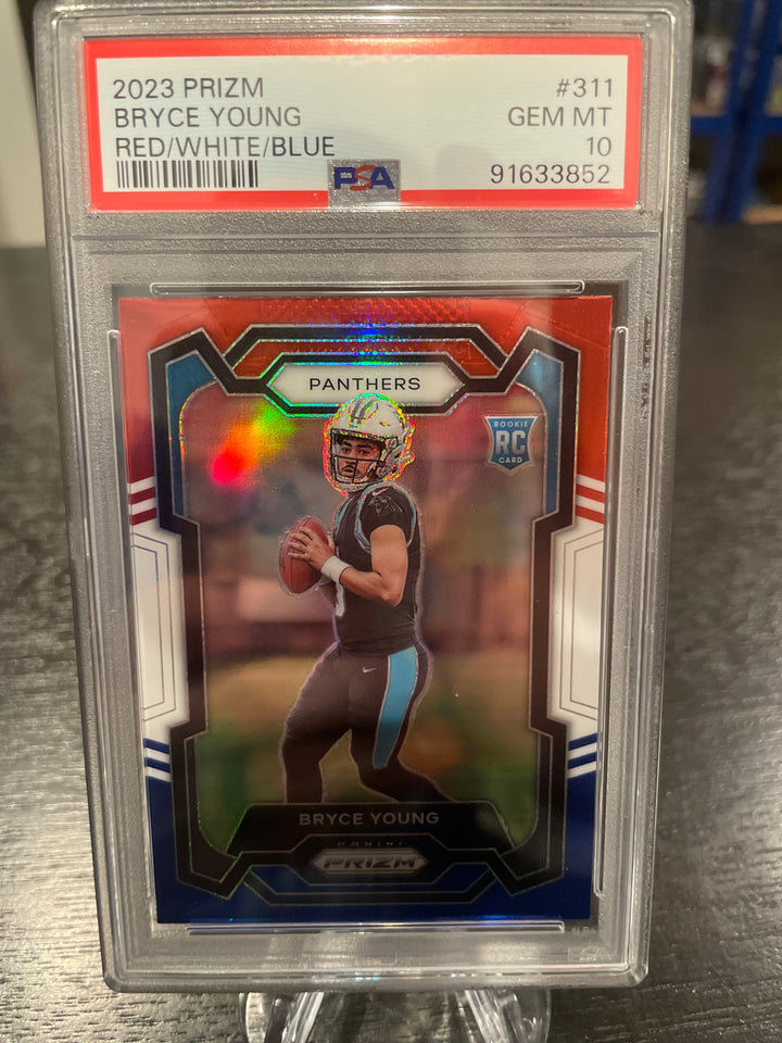 Bryce Young 2023 Panini Prizm Red/White/Blue Rookie, PSA 10 Gem Mint