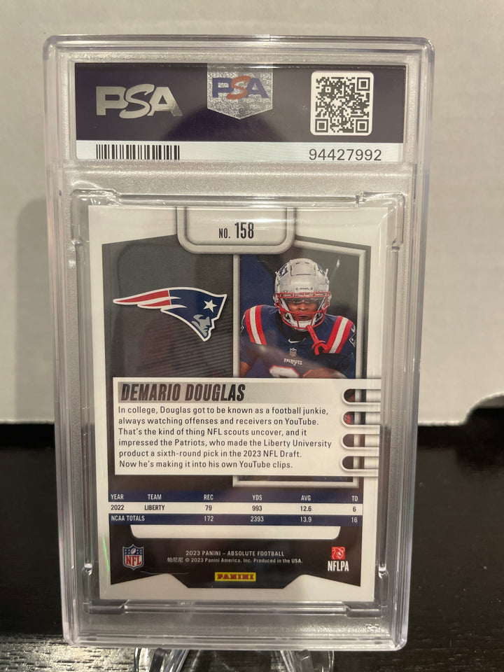 Demario Douglas 2023 Panini Absolute Purple Spectrum Rookie, 5/5, PSA 9 Mint