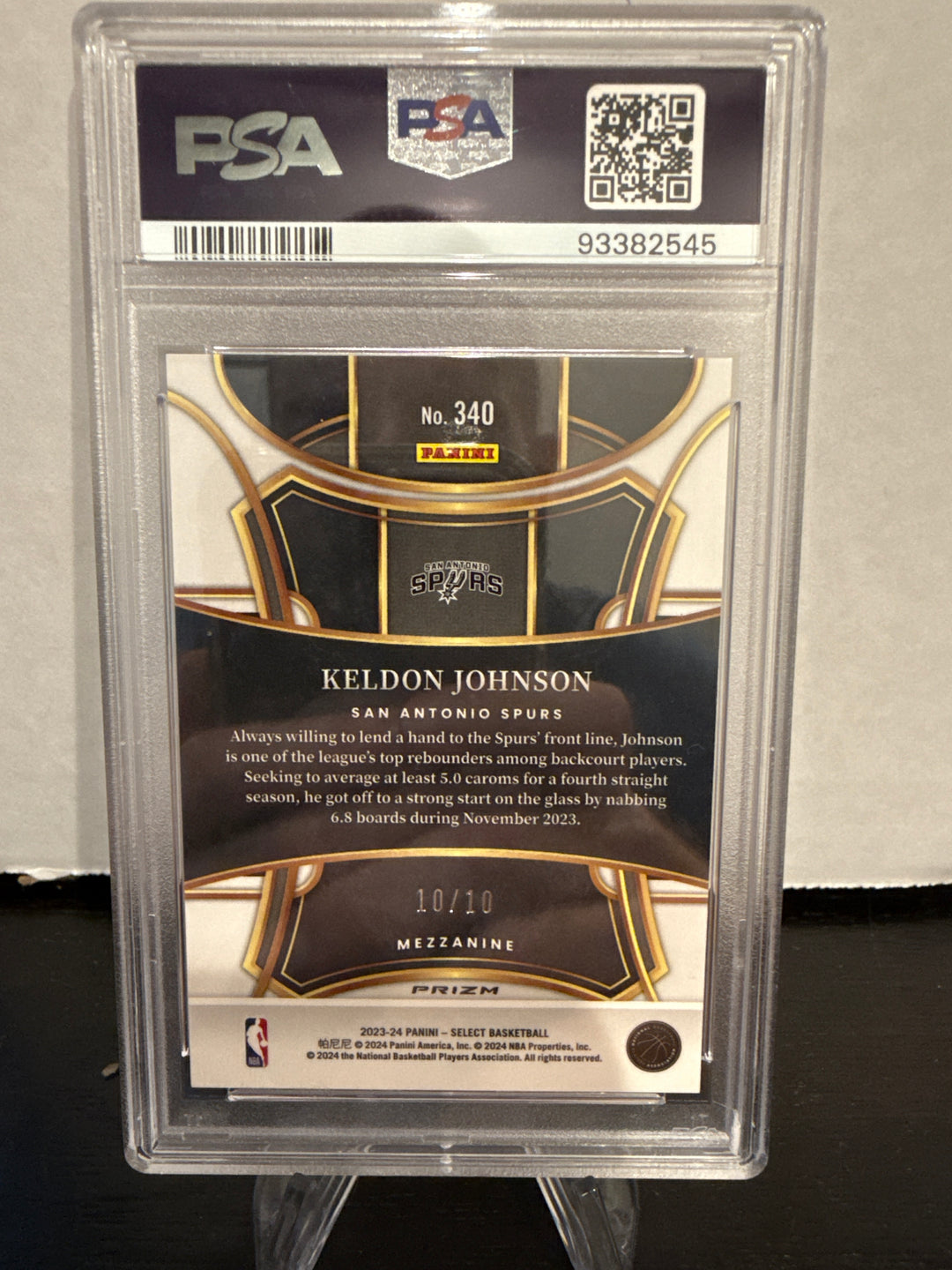 Keldon Johnson 2023 Panini Select Gold, 10/10, PSA 10 Gem Mint