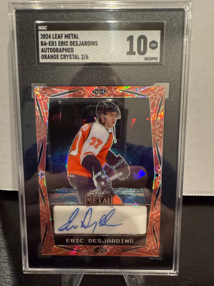 Eric Desjardins 2024 Leaf Metal Orange Crystal Auto, 2/6, SGC 10 Gem Mint