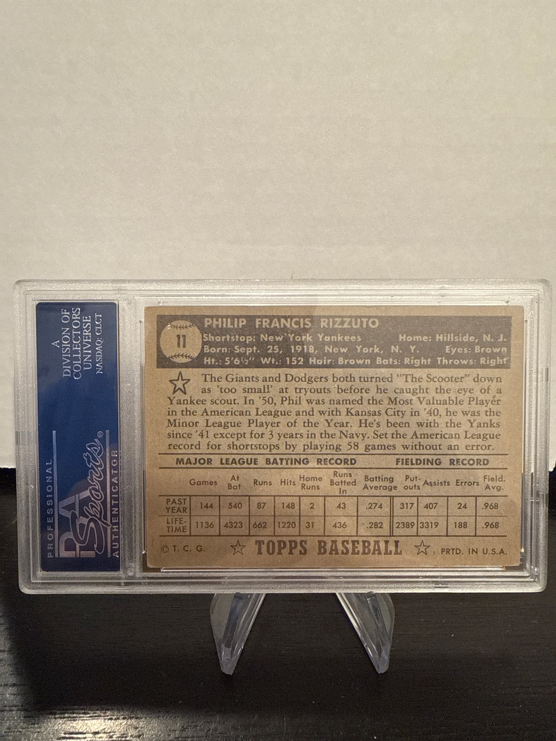 Phil Rizzuto 1952 Topps, PSA 4