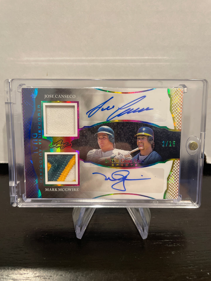 Jose Canseco/Mark McGwire 2024 Leaf In The Game Used Dual Patch Auto, 2/15