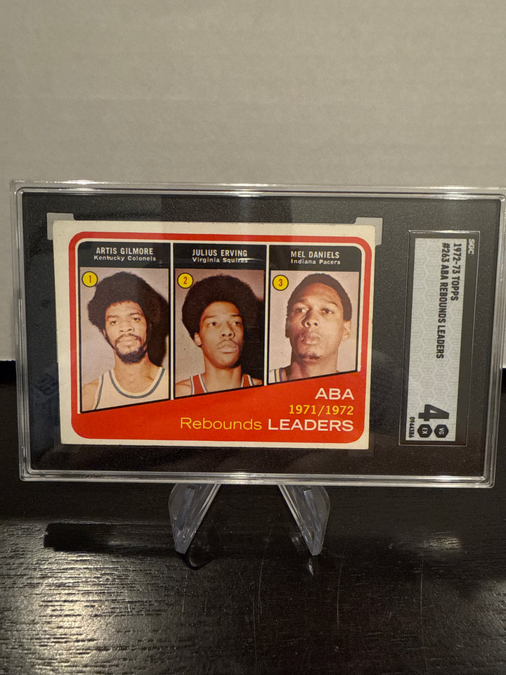 Artis Gilmore/Julius Irving/Mel Daniels 1972-1973 Topps ABA Rebounding Leaders, SGC 4