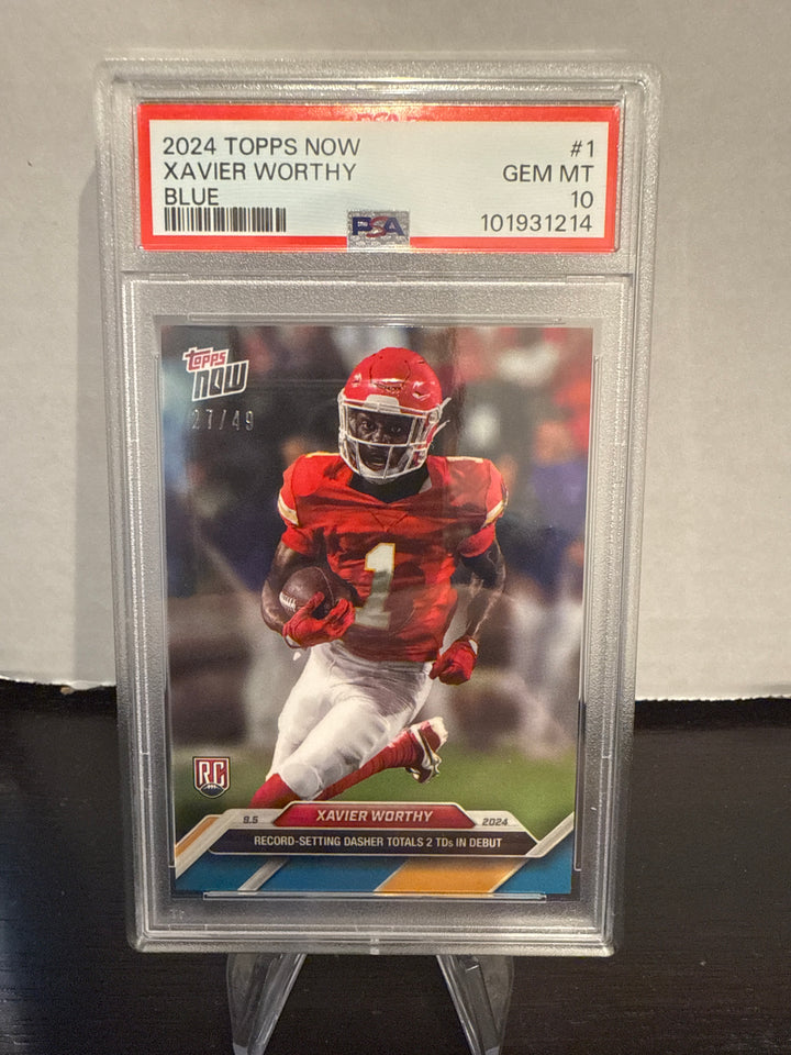 Xavier Worthy 2024 Topps Now Rookie, Blue, 27/49, PSA 10 Gem Mint