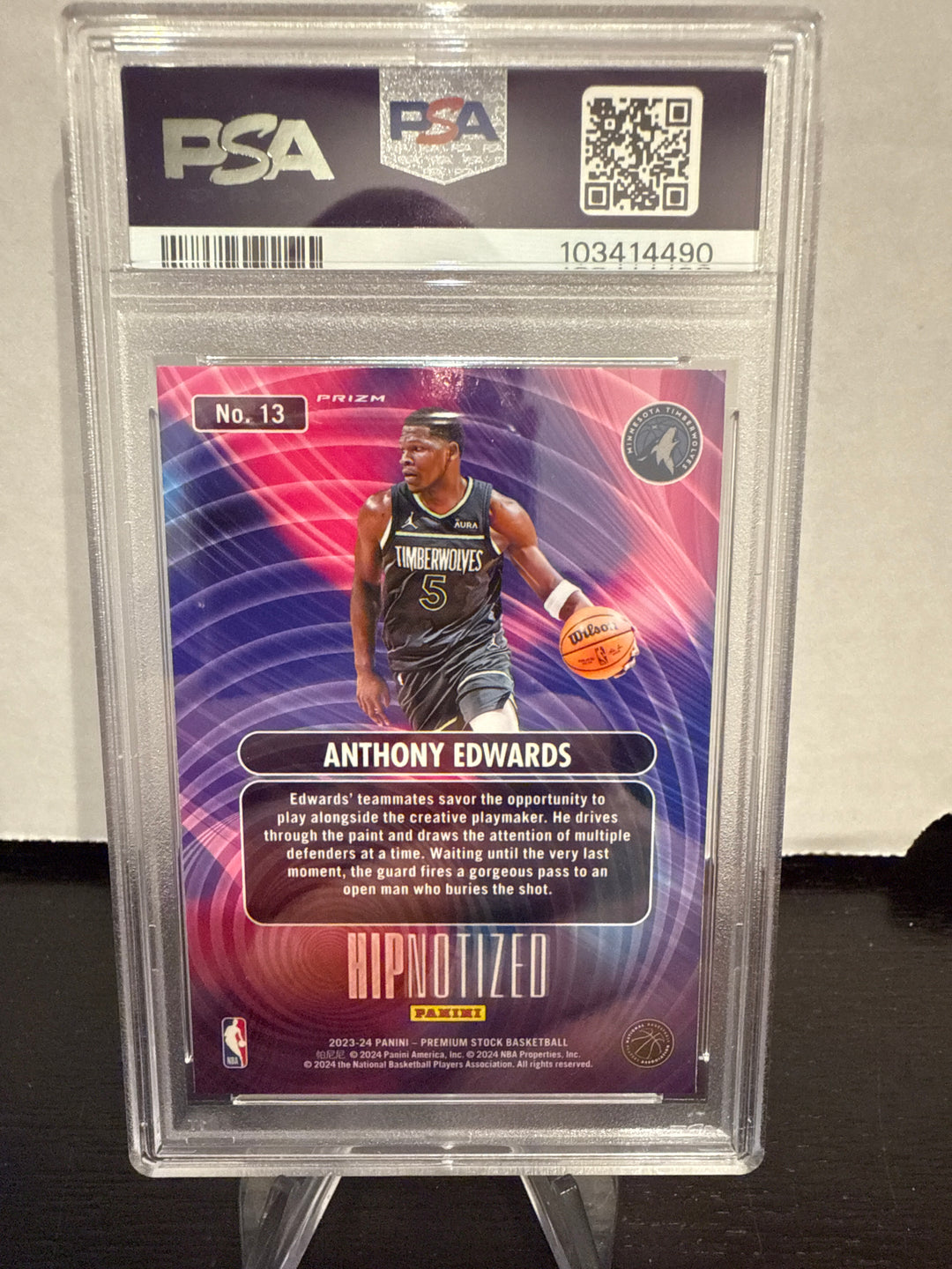 Anthony Edwards 2023 Panini NBA Hoops Premium Stock Hipnotized SSP Case Hit, PSA 9 Mint