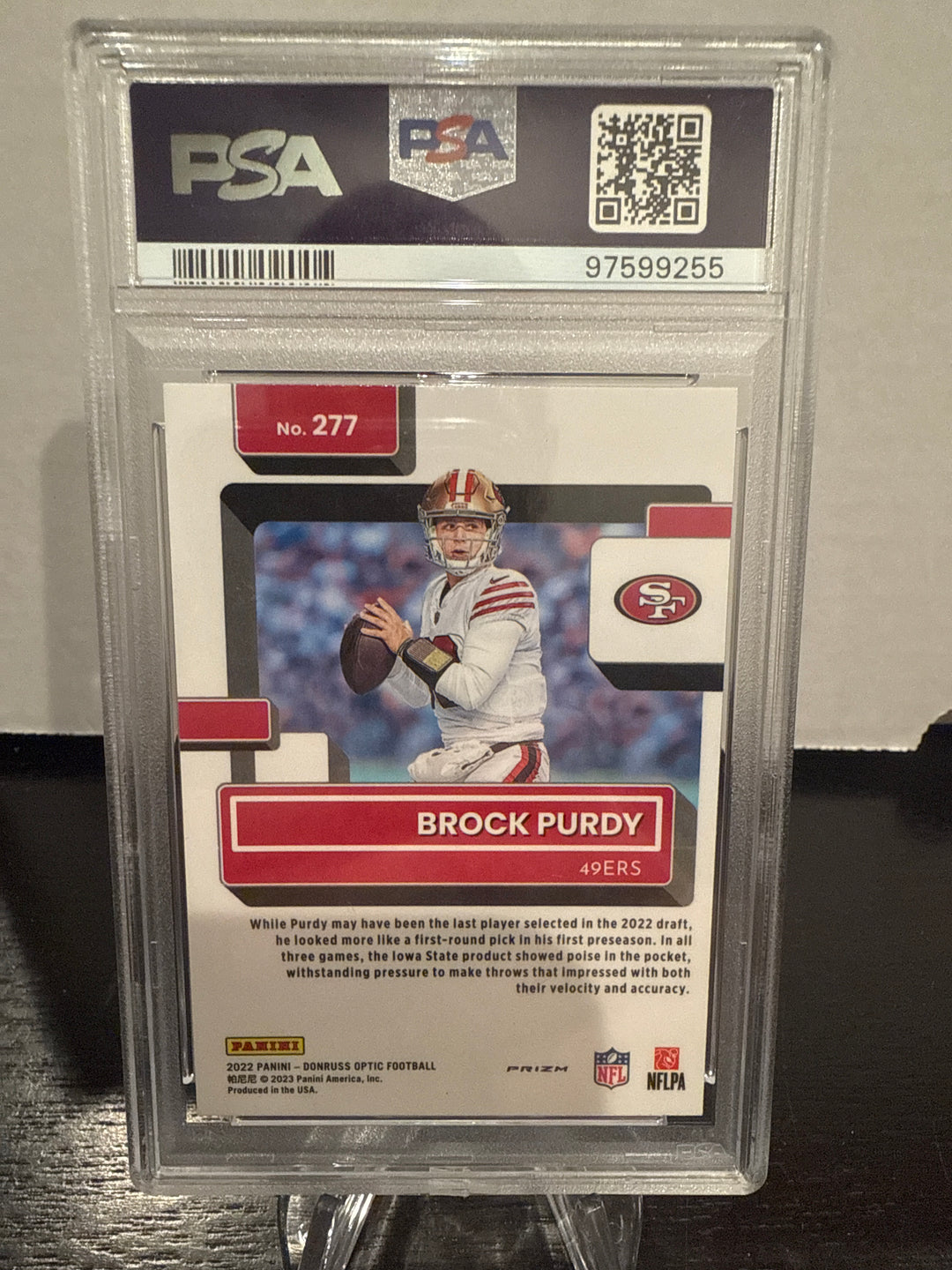 Brock Purdy 2022 Panini Donruss Optic Red Hyper Rated Rookie, PSA 9 Mint