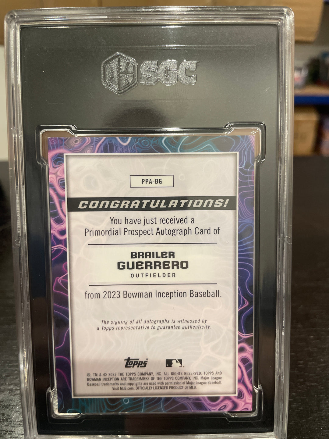 Brailea Guerrero 2023 Bowman Inception Primordial Prospects Auto, 16/75, SGC 9.5 Gem Mint