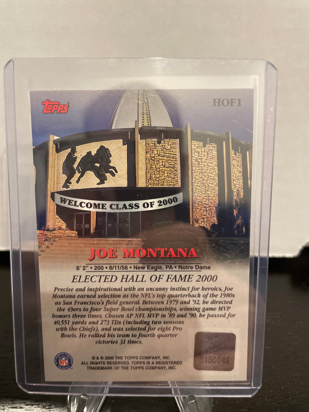 Joe Montana 2000 Topps Hall of Fame Certified Auto