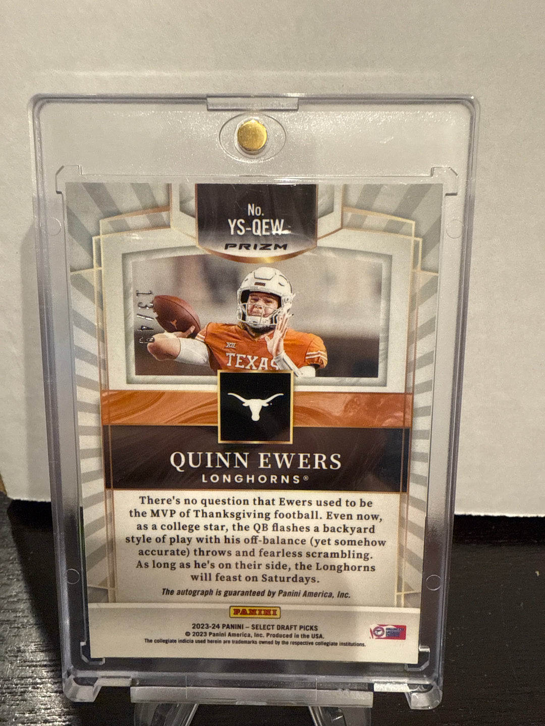 Quinn Ewers 2023 Panini Select Draft Picks Youth Explosion Gold Auto, 13/49