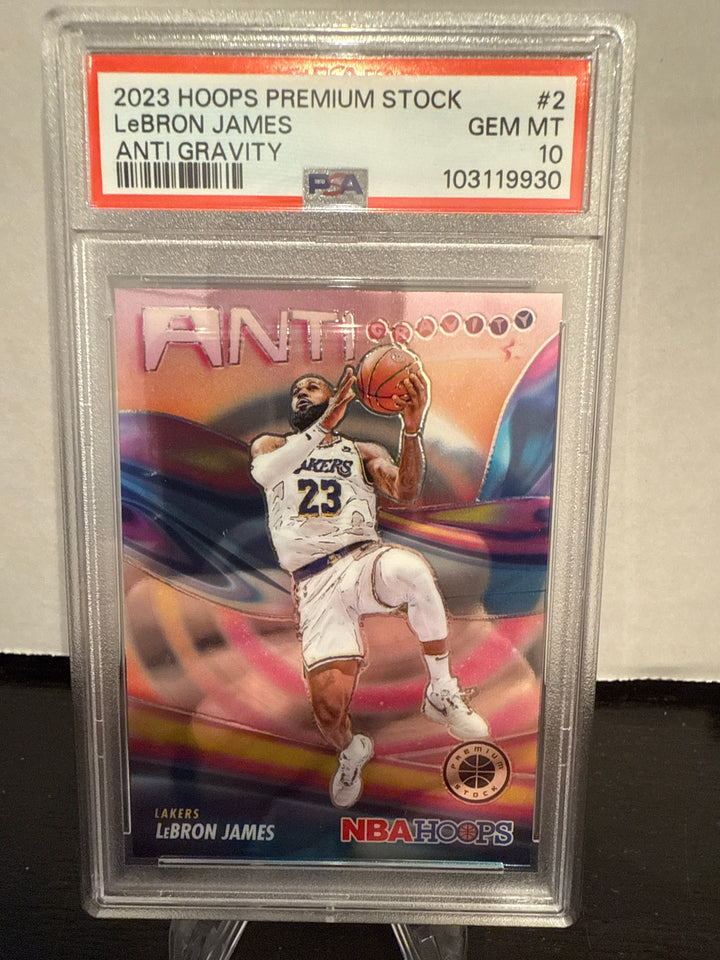 Lebron James 2023 Prizm NBA Hoops Premium Stock Anti Gravity, PSA 10 Gem Mint