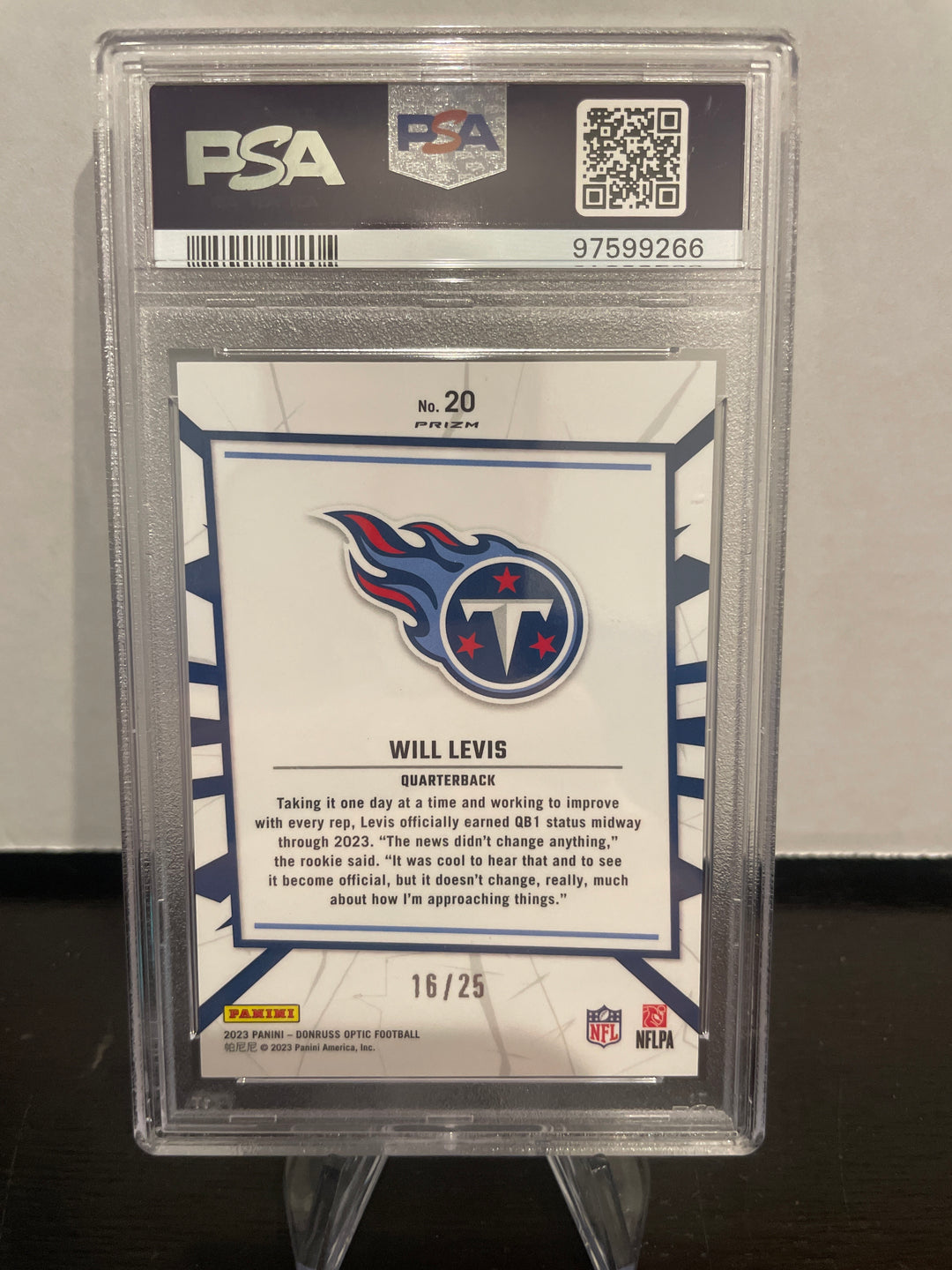 Will Levis 2023 Panini Donruss Optic My House Black Pandora Rookie, PSA 9 Mint