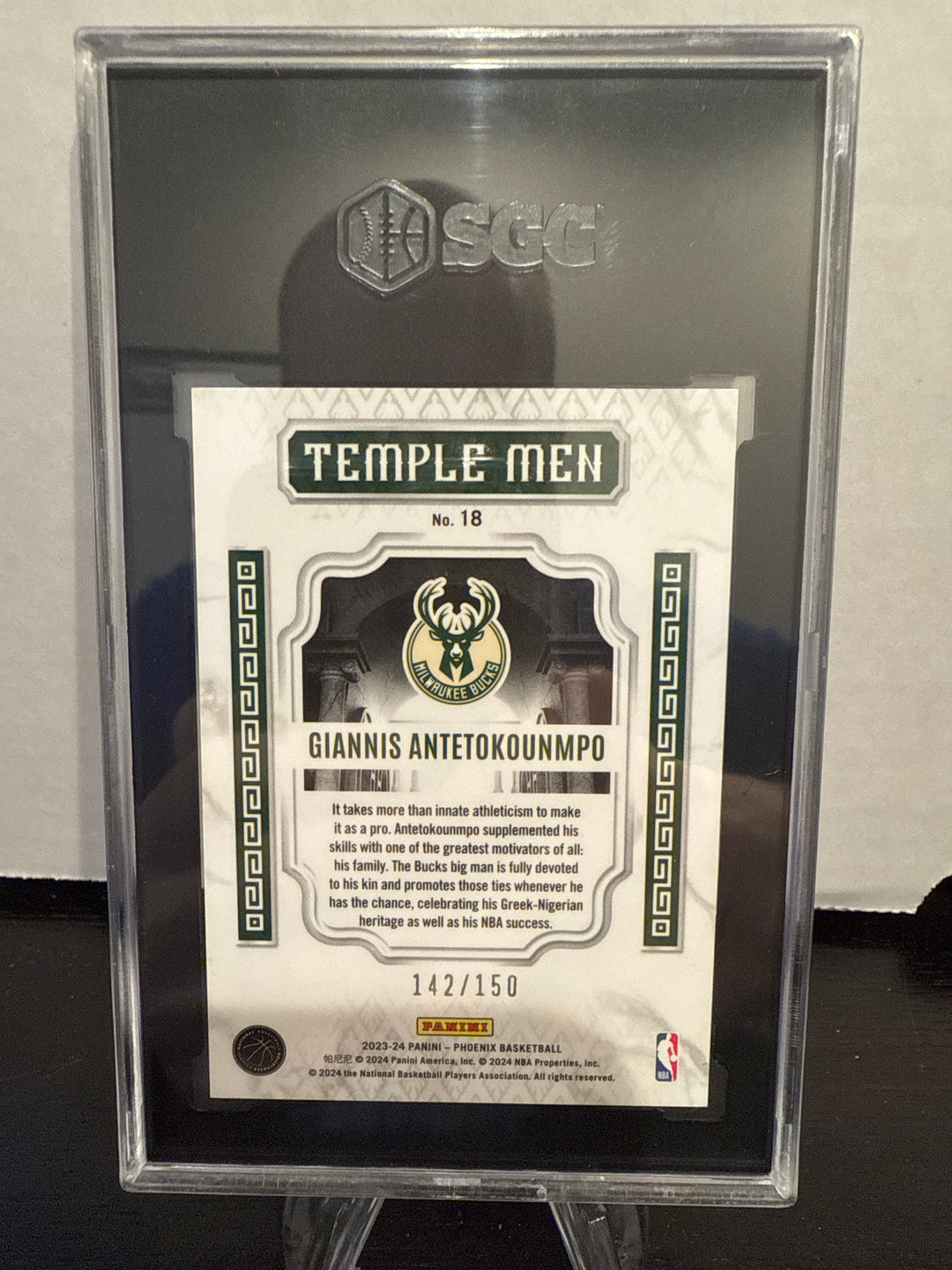 Giannis Antetokounmpo 2023-2024 Panini Phoenix Temple Men White Lazer, 142/150, SGC 9.5 Gem Mint