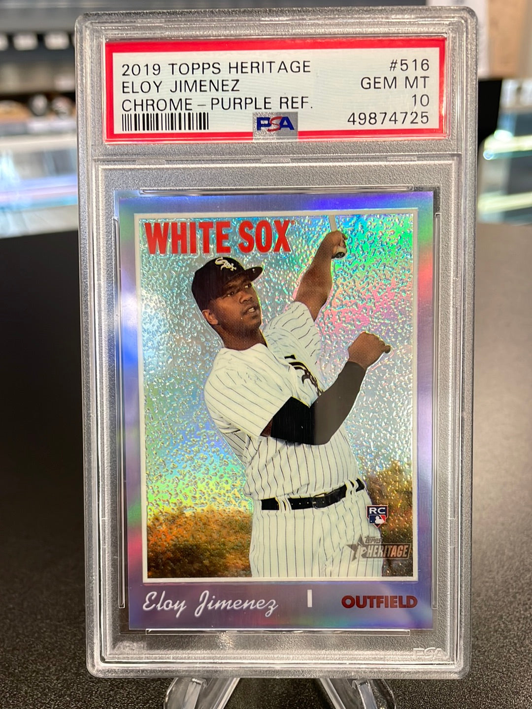 Eloy Jimenez 2019 Topps Heritage Chrome, Purple Refractor Rookie Card PSA 10 Gem Mint