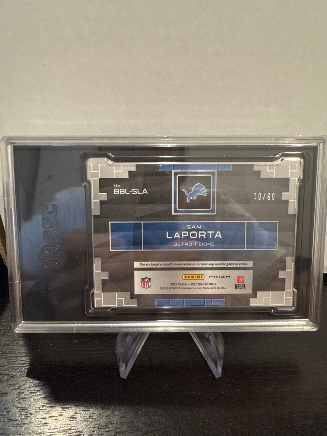 Sam Laporta 2023 Panini Spectra Building Blocks Material Neon Blue Rookie, 10/60, SGC 9.5