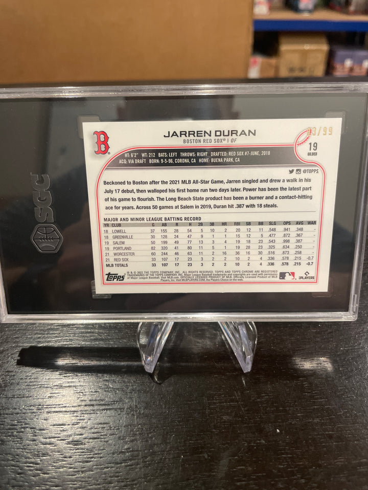 Jarren Duran 2022 Topps Gilded Collection Gold Etch Rookie, 03/99, SGC 10 Gem Mint