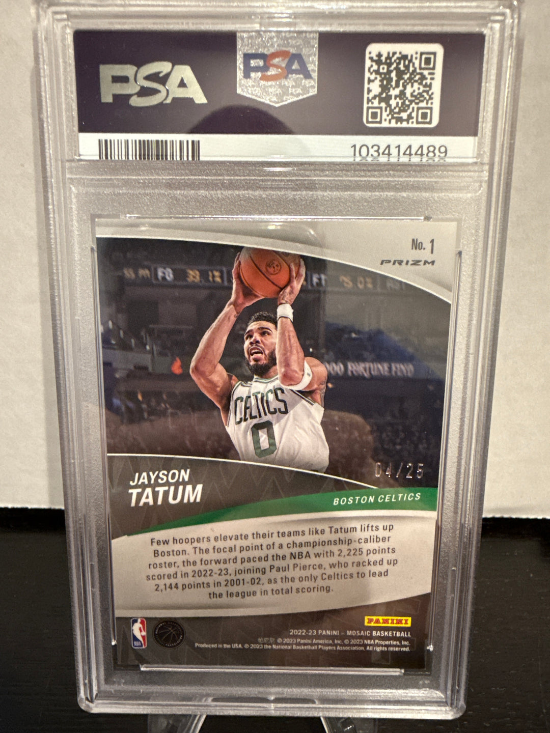 Jayson Tatum 2022 Panini Mosaic Elevate Orange Fluorescent, 04/25, PSA 9 Mint