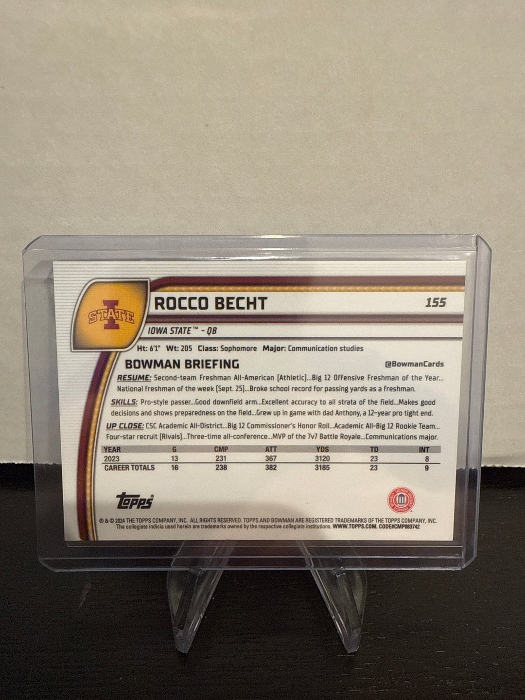 Rocco Becht 2024 Bowman Chrome University, Orange Refractor, 01/25