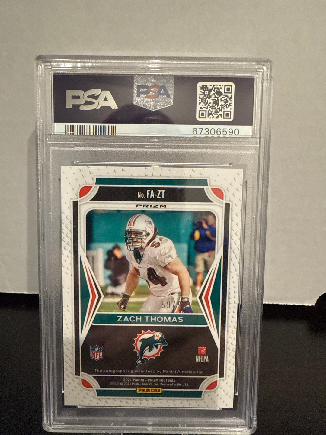 Zach Thomas 2021 Panini Prizm Flashback Auto, 59/99, PSA 10 Gem Mint