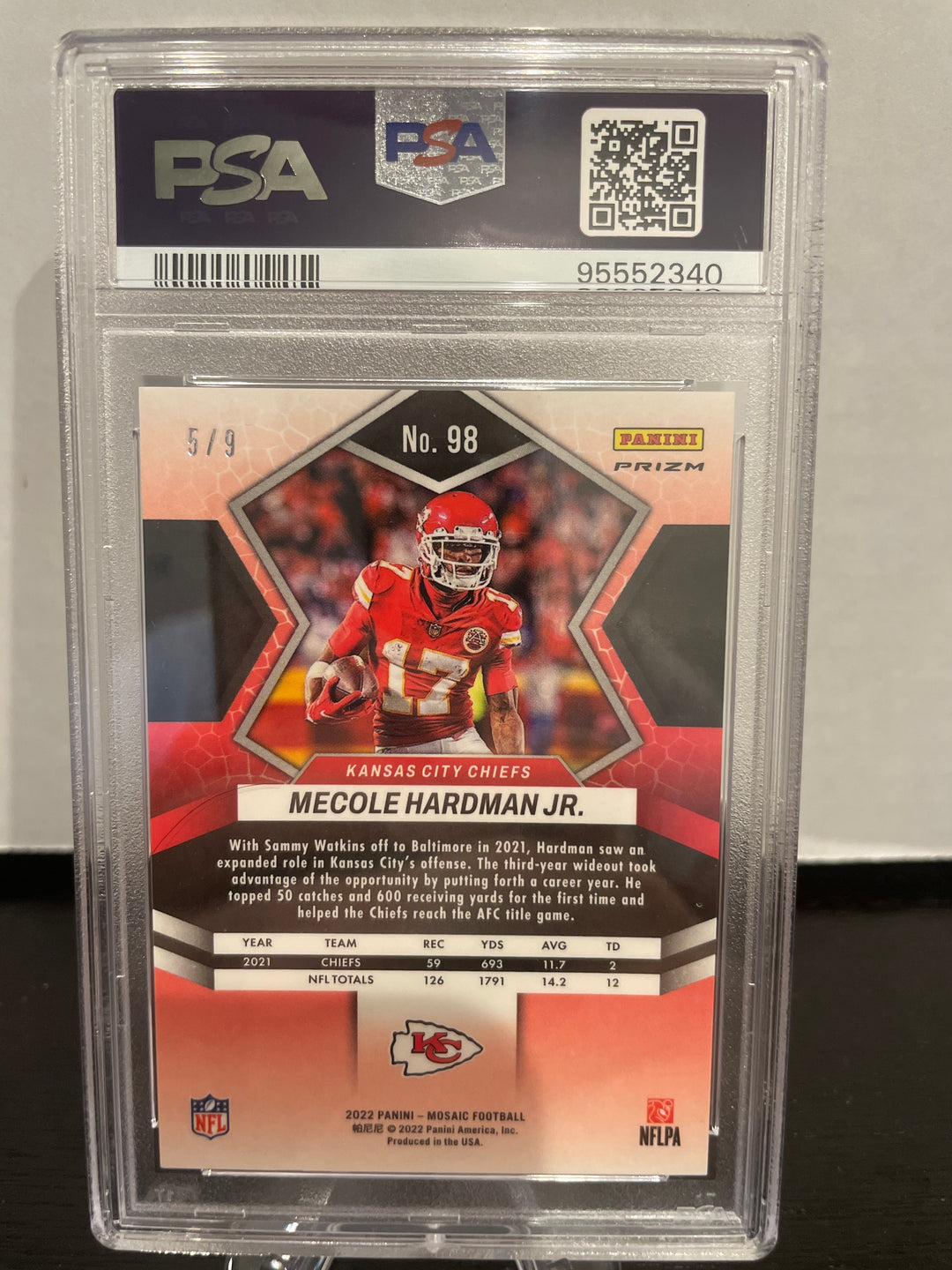 Mecole Hardman 2022 Panini Mosaic Red Wave, 5/9, PSA 10 Gem Mint